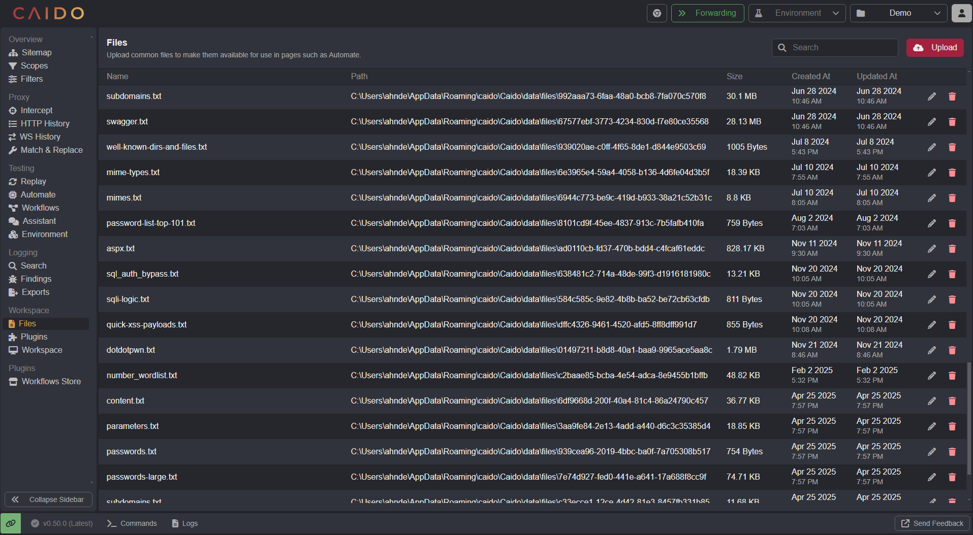 The Files interface.