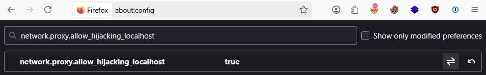 The Firefox configuration page.