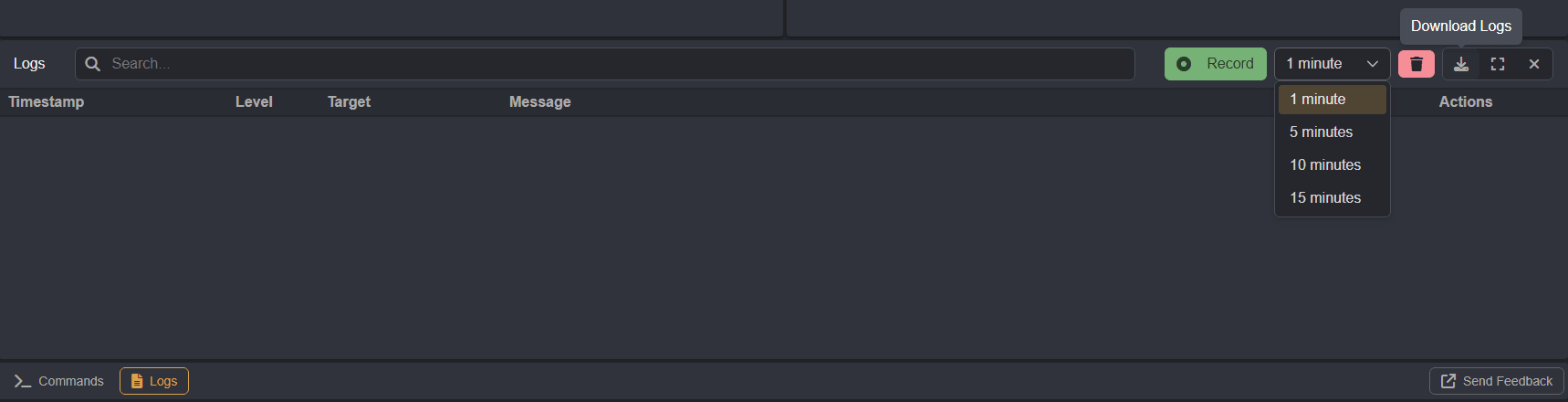 The Caido frontend logs interface.